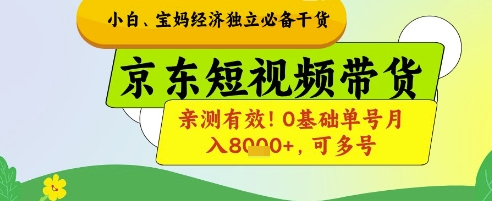 小白宝妈经济独立必备干货，京东短视频带货，亲测有效!0基础单号月入8k+，可多号【揭秘】-兔兔网创