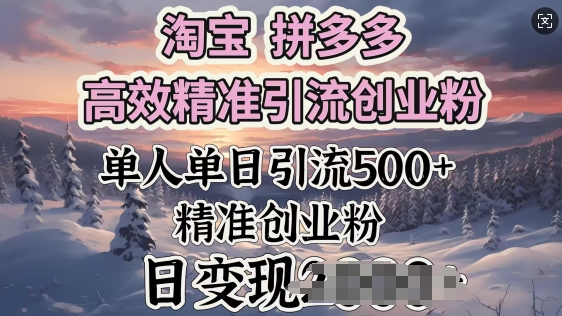 淘宝拼多多高效精准引流创业粉，单人单日引流500+创业粉，日变现多张-兔兔网创