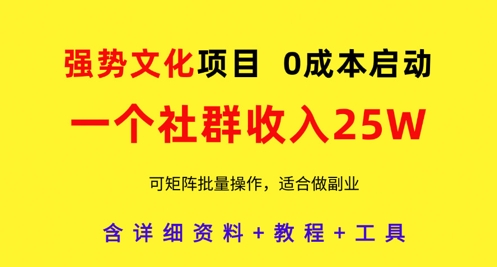 强势文化项目，一个社群收入25个W，0成本启动，可矩阵批量操作，原创详细实操教程-柚子网创