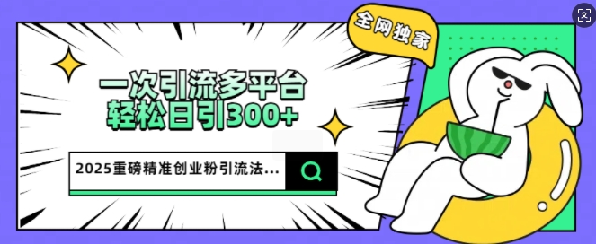 2025重磅全网独家引流法，一次多平台，轻松日引300+精准创业粉-兔兔网创